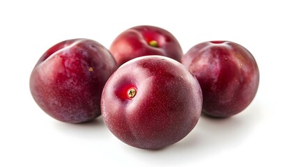 Fototapeta premium Four crimson plums isolated on white background