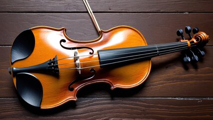Fototapeta premium a beautifully crafted violin resting elegantly on a wooden surface