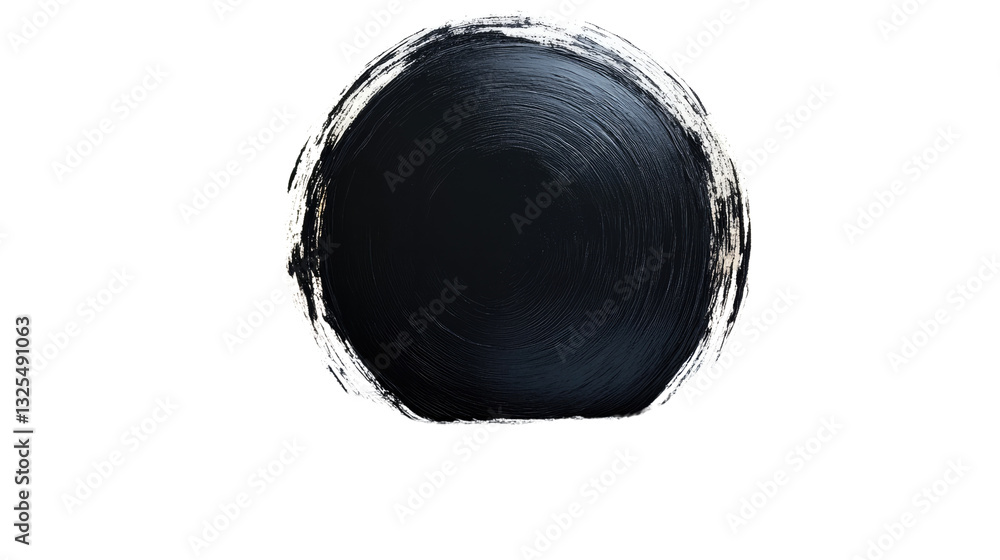 Poster ink blot: a textured, circular ink blot, with a rugged, organic edge, creating a striking visual ele