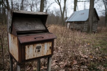 Rusted metal box in a rustic setting