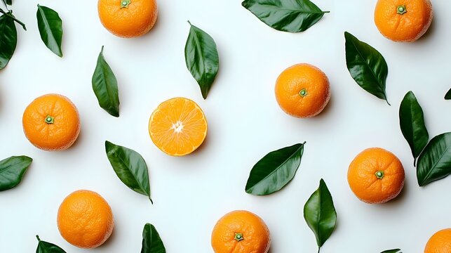 Fresh mandarins with green leaves isolated white - Powered by Adobe