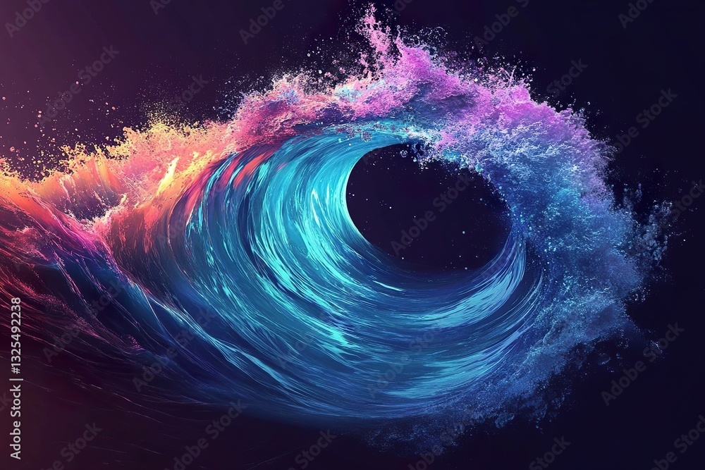 Poster a colorful abstract representation of an ocean wave crashing