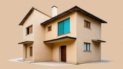 Obraz premium A modern two-story house with vibrant blue accents