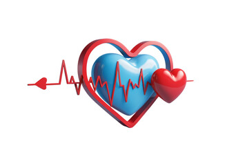 Heart with blue heartbeat on light blue waves