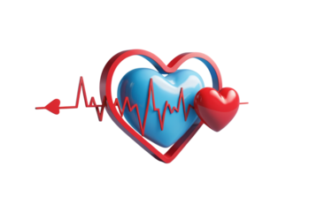 Heart with blue heartbeat on light blue waves