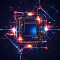 Obraz premium Glowing Multi-Layered Square Structure with Interconnected Neon Lines