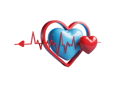 Heart with blue heartbeat on light blue waves