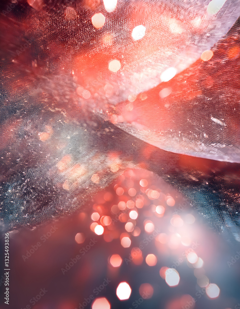 Poster a swirling blend of red and white bokeh lights with a textured overlay creates a dynamic, ethereal e