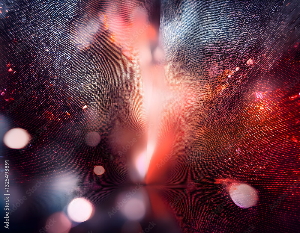 Poster a swirling blend of red and white bokeh lights with a textured overlay creates a dynamic, ethereal e
