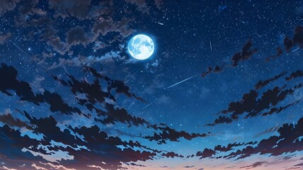 The full moon at night cartoon anime