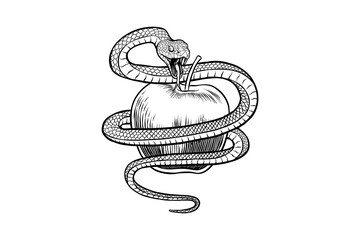 snake and apple sketch illustration