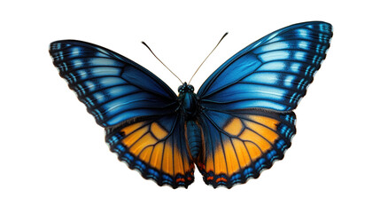 Obraz premium Azure Beauty: A close-up shot of a striking butterfly, its wings are a vibrant blue, accented with intricate patterns and shades of gold.