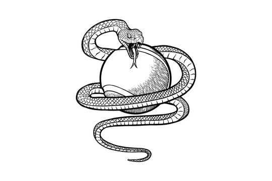 sketch illustration of a snake and tennis ball