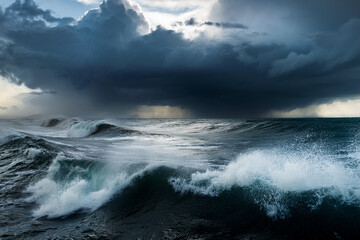 Obraz premium 洋上の波と暗雲