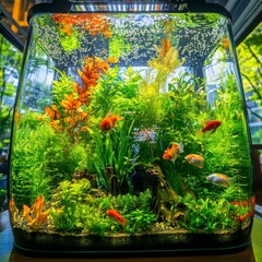Vibrant Tropical Aquarium with Colorful Fish and Lush Green Plants