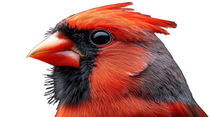 A Cardinal's Gaze: Capturing the striking beauty of a male cardinal in exquisite detail, this close-up portrait highlights the bird's vibrant red plumage, contrasting sharply with the backdrop.