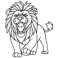 Roaring lion line art for coloring page