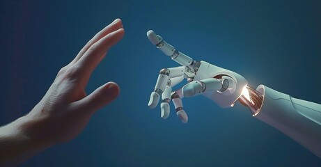 Human Hand Touching AI Robot Finger