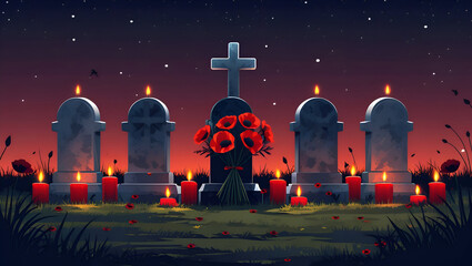 Remembrance Day, Poppies And Christian Graves at Night, Memorial Day, Armistice Day, All Souls' Day، Generative Ai