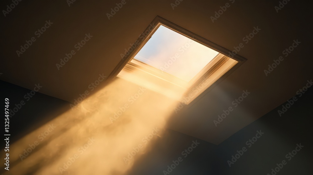 Poster mystical skylight illuminating a dim room with ethereal streams of light