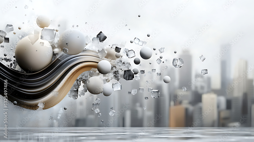 Poster dynamic abstract sculpture of shapes and textures in urban environment 3d art conceptualization