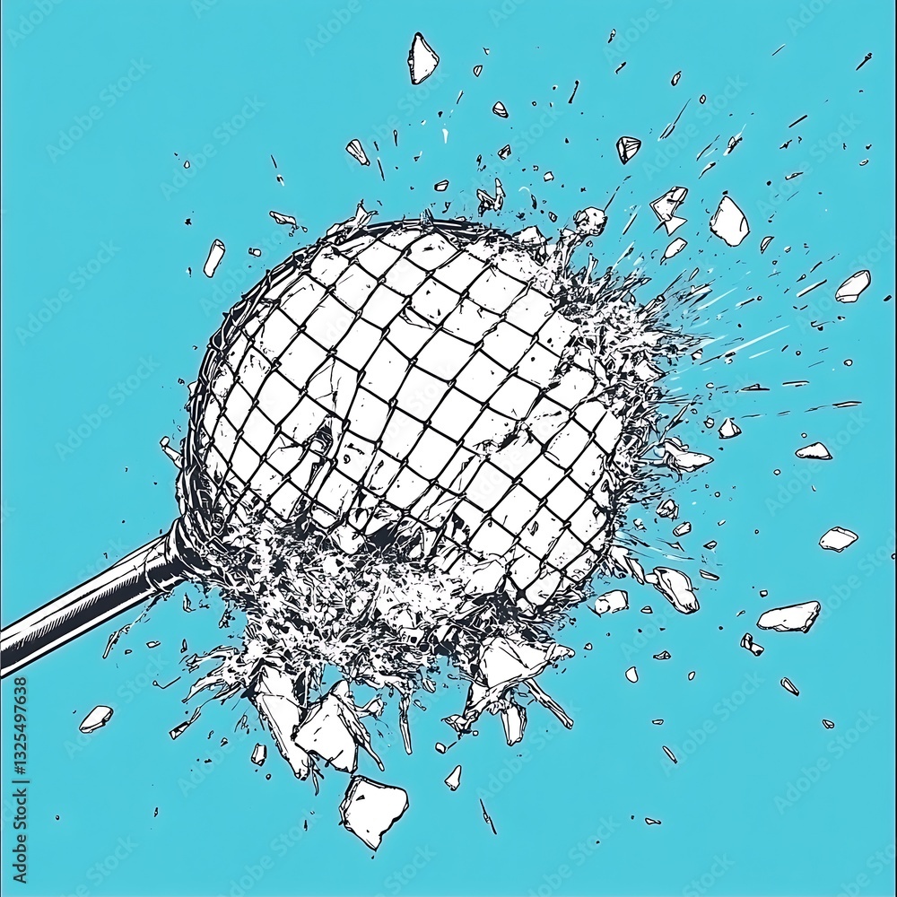 Poster exploding wire mesh ball, dynamic graphic art