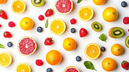 Fresh summer fruit panorama a flat lay