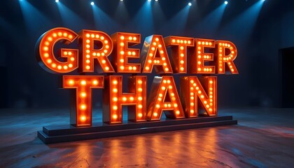 Greater Than Sign Illuminated with Glowing Lights on Stage Backdrop
