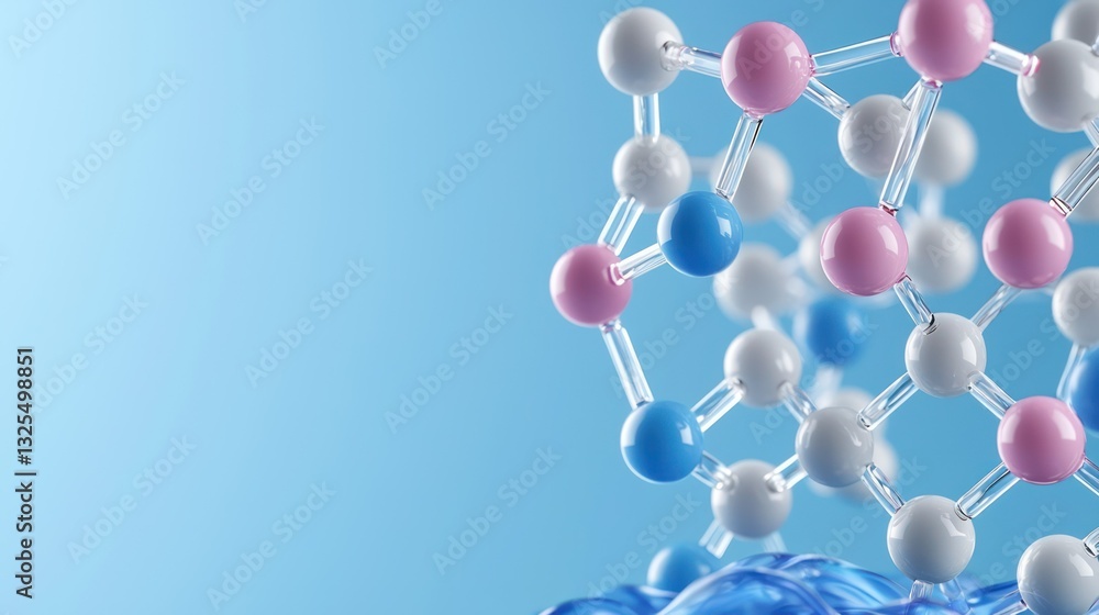 Poster molecular structure with blue background: an abstract representation of molecular structures, render