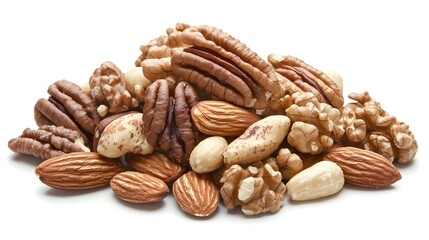 Mixed Nuts Almonds Walnuts and Pecans on a white