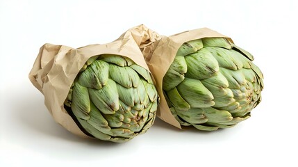 Fototapeta premium Pair of artichoke wrapped in brown paper