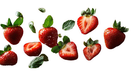 Burst of Freshness: a vibrant collection of ripe, red strawberries and fresh leaves, creating a sense of summer delight and health