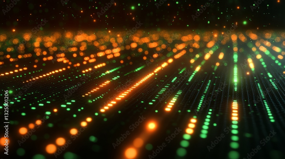 Aufkleber a computer generated image of a green and orange line. digital data stream background with glowing b