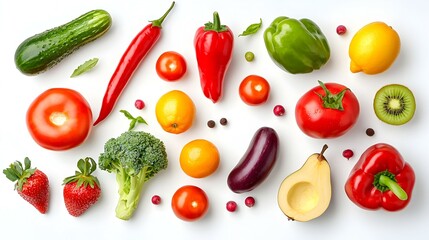 Various vegetables and fruits isolated on white