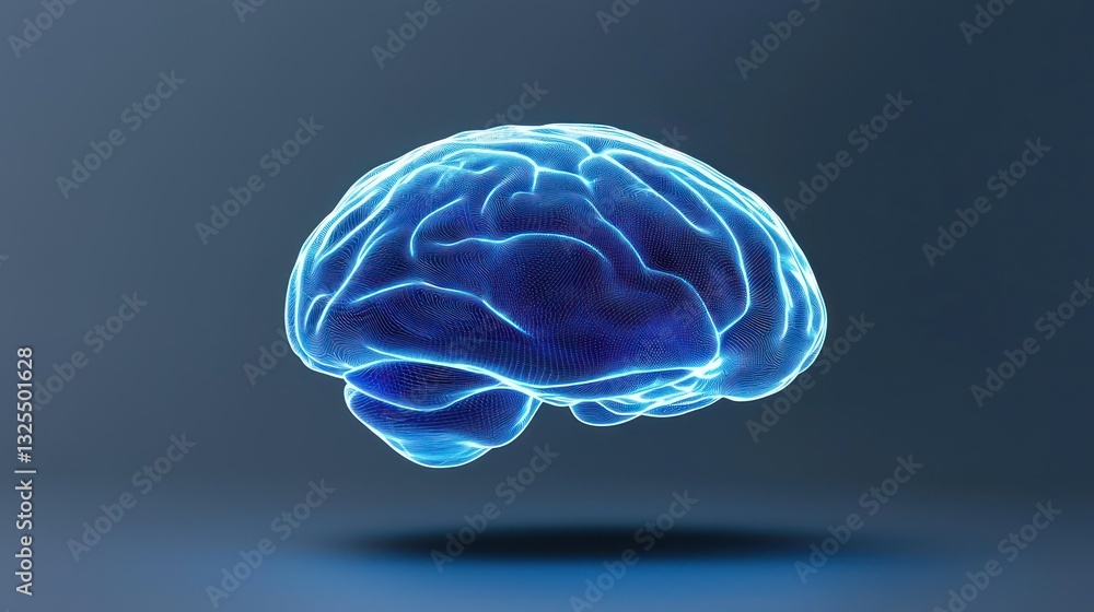Poster illuminating the mind: a vibrant, illuminated representation of a human brain floats against a backd
