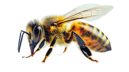 Honey Bee Close-Up: A detailed close-up captures the intricate beauty of a honey bee, showcasing its wings, stripes, and delicate features in sharp focus.