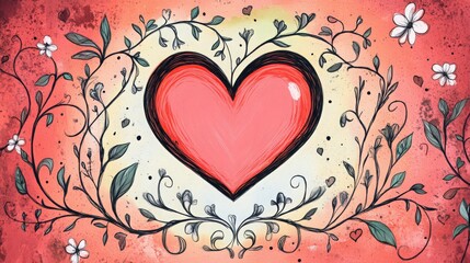 Intricate valentine heart illustration with delicate floral ornaments