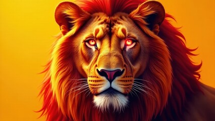 Fototapeta premium Fiery-Eyed Lion Portrait Majestic King of the Jungle with Glowing Red Mane and Intense Gaze