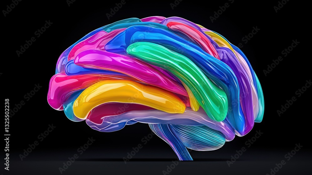 Poster colorful brain: a vibrant and artistic representation of the human brain, composed of multiple vivid
