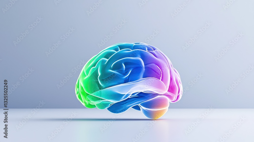 Poster colorful brain: a digitally rendered brain is depicted in a vibrant array of colors, set against a s