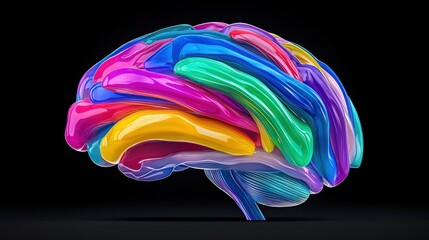 Obraz premium Colorful Brain: A vibrant and artistic representation of the human brain, composed of multiple vivid colors and textures, symbolizing the complexity of thought, creativity, and intelligence