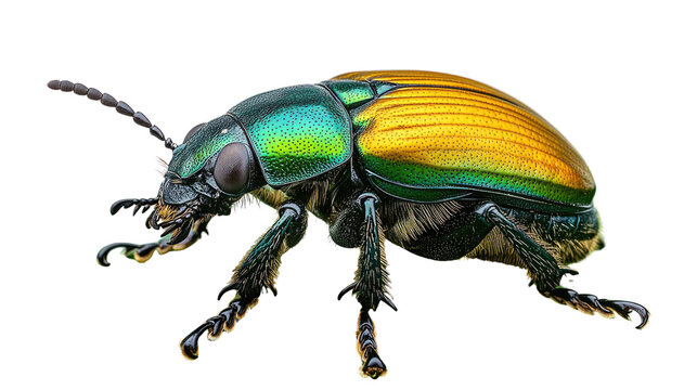 Iridescent Beetle: A close-up, detailed image of a vibrant beetle with an iridescent shell showcases the stunning natural beauty and intricate features of this tiny creature