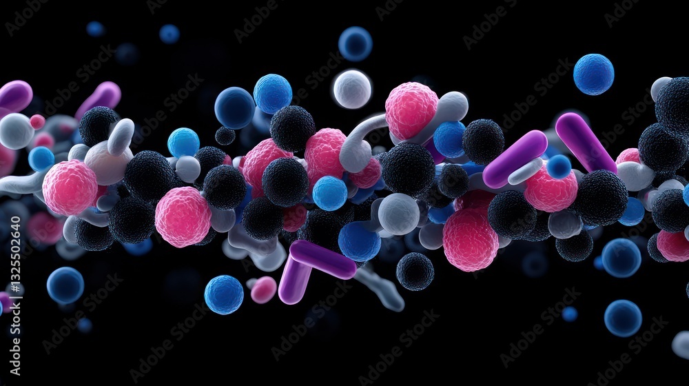 Poster microscopic universe: a vibrant collection of abstract microorganisms in various shapes and colors f