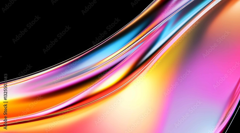 Poster vibrant and flowing abstract design showcasing colorful light reflections and smooth curves against 