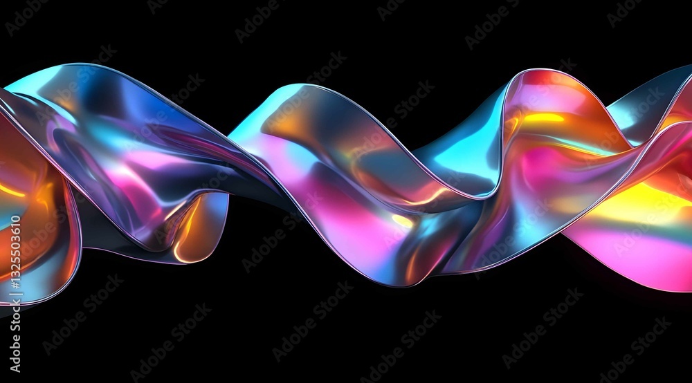 Poster colorful abstract wave sculpture with smooth textures and vibrant reflections in a dark background i