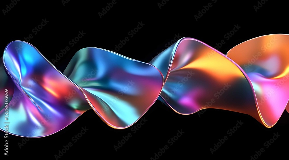 Poster colorful abstract wave sculpture with smooth textures and vibrant reflections in a dark background i