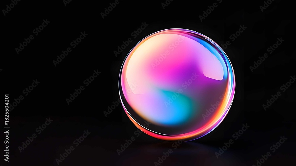 Poster vibrant soap bubble floating against a dark background reflecting a spectrum of colors in a mesmeriz