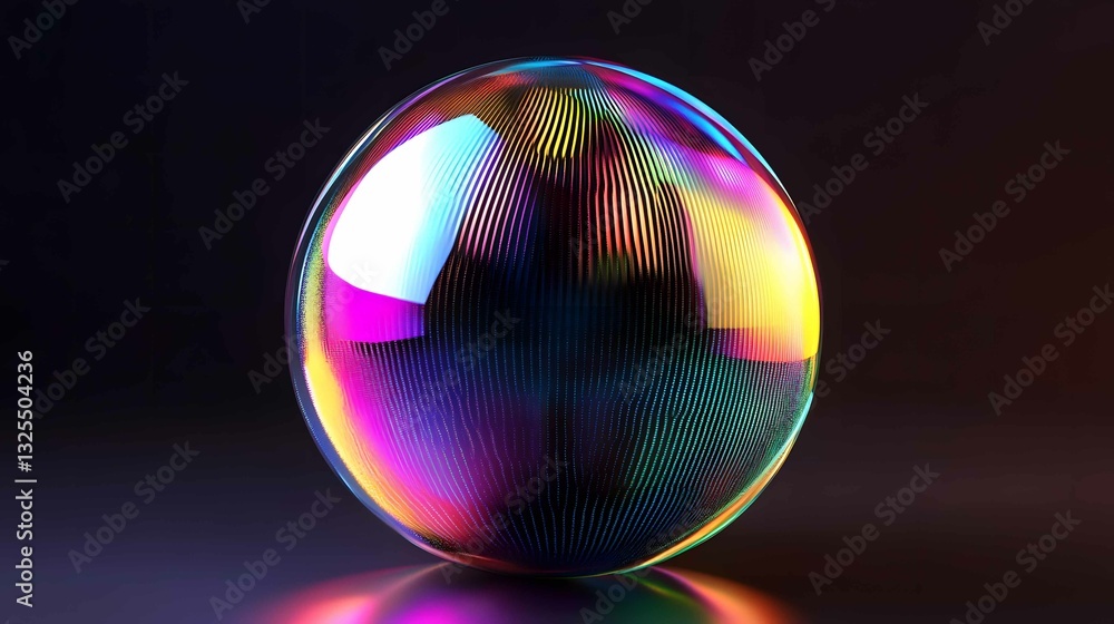 Poster colorful soap bubble reflecting light and patterns in a dark environment for artistic display at nig