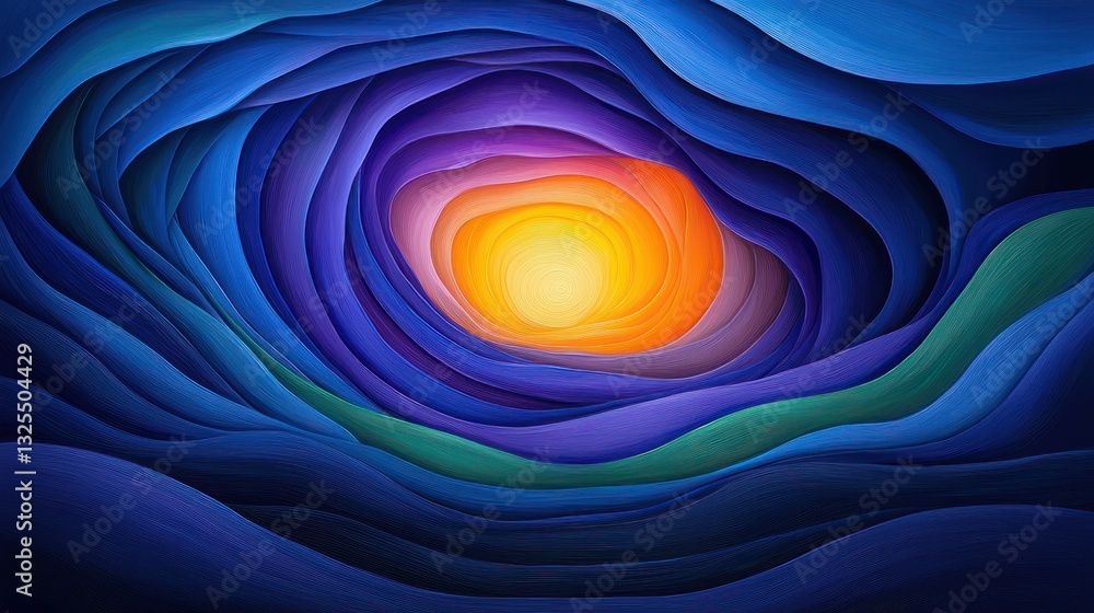 Poster vibrant abstract tunnel: an abstract artwork features concentric, swirling layers of blues, purples,
