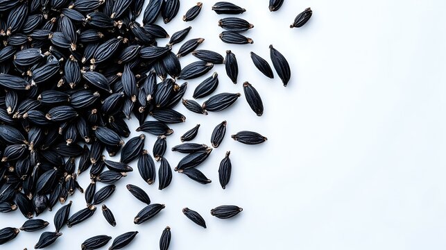 Black cumin seeds isolated on white background